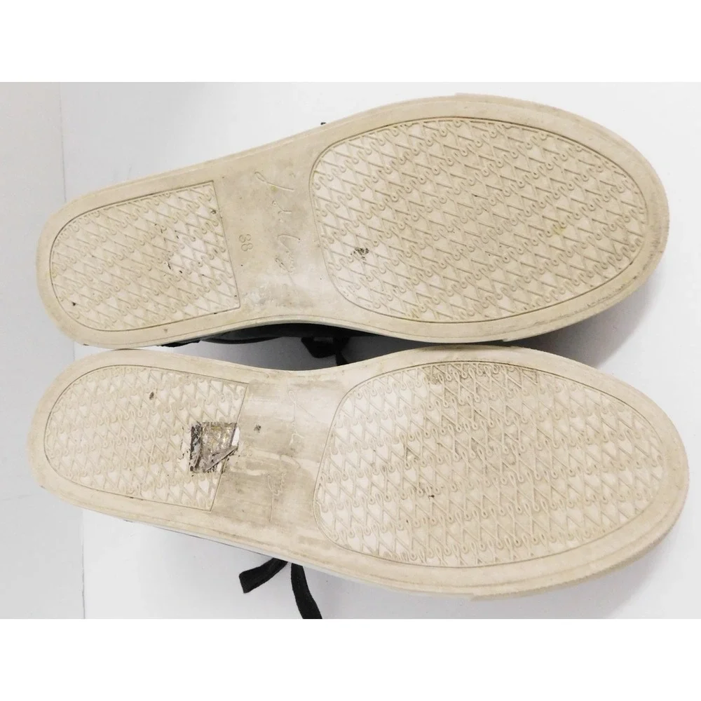 Lola Cruz Anthropologie Rhinestone Wink Smiley Face Black Leather Sneakers sz 38